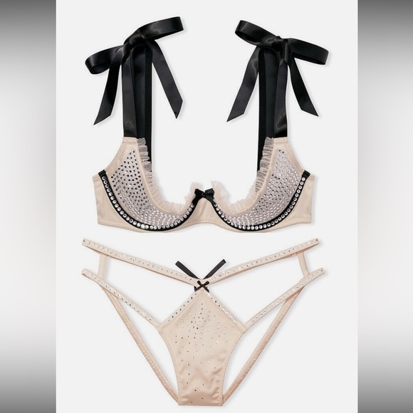 Victoria’s Secret Dream Angels NYE Balconette Bra 34DD & panty L set Champagne - Picture 1 of 16
